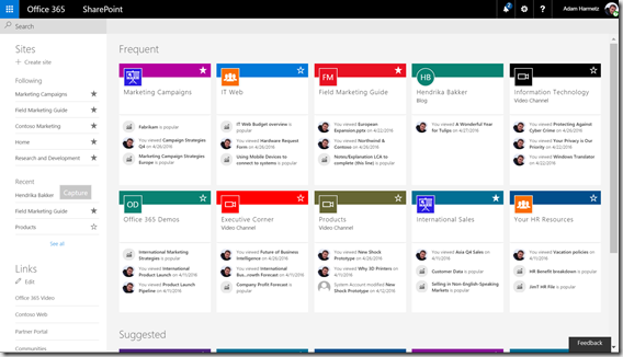 SharePoint-home-page-with-activity-zoomed-out-for-more-cards