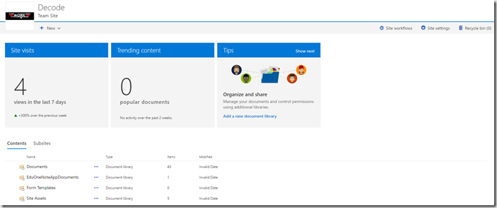 Office 365 new SharePoint Sites page and new Site Contents Page